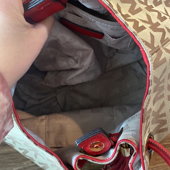 Michael Kors signature jacquard Medium East West Ring Tote BG / EB / Red - Picture 12 of 14